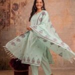 Light Green Kota Doria Dress Material