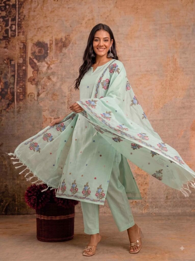 Light Green Kota Doria Dress Material