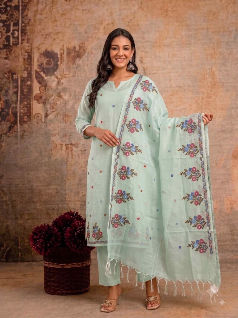 Light Green Kota Doria Dress Material
