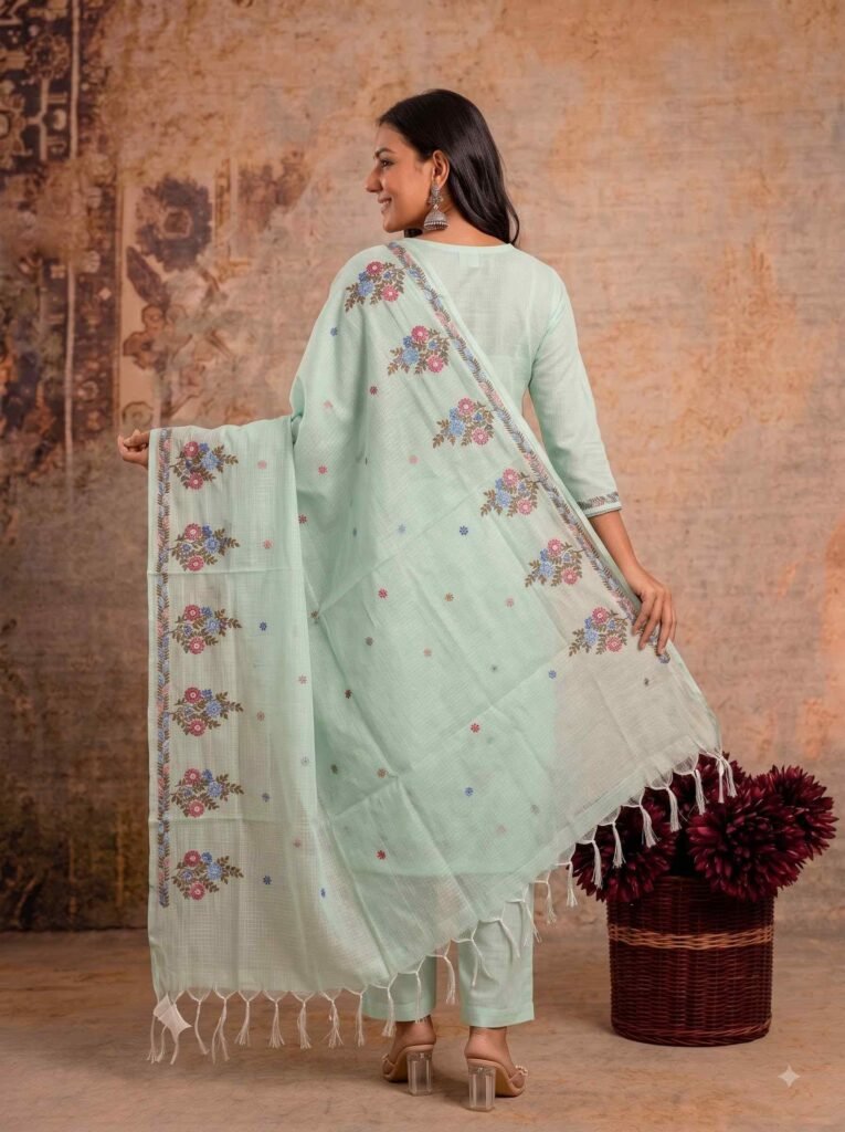 Light Green Kota Doria Dress Material