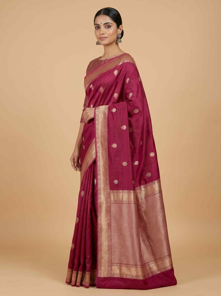 Maroon Semi Silk Banarasi Saree