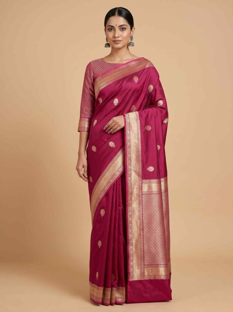 Maroon Semi Silk Banarasi Saree