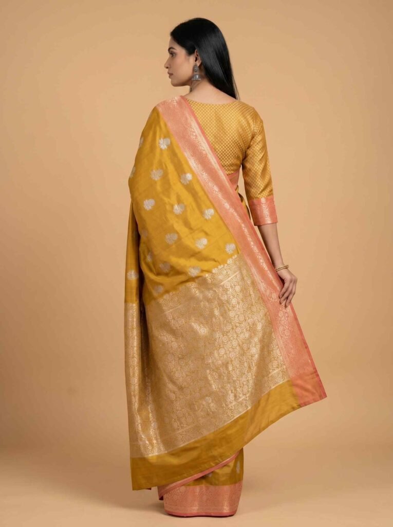 Mustard Semi Silk Banarasi Saree