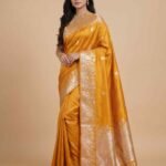 Mustard Semi Kataan Silk Banarasi Saree