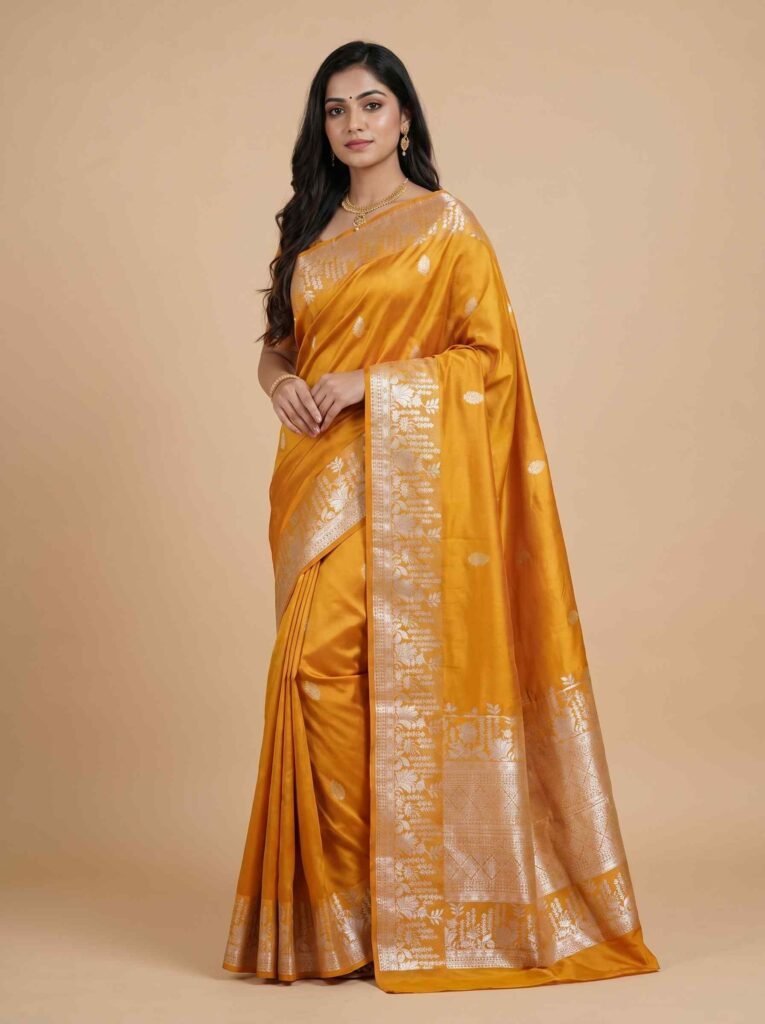 Mustard Semi Kataan Silk Banarasi Saree