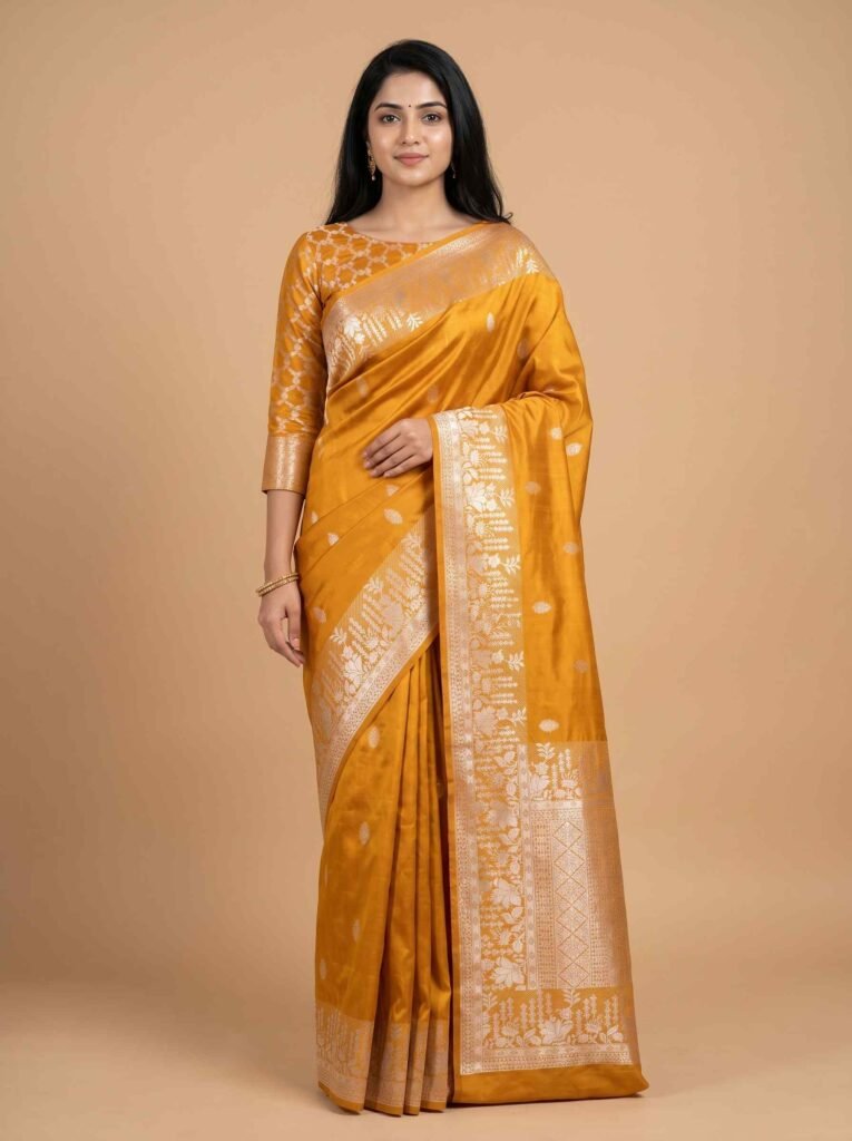 Mustard Semi Silk Banarasi Saree