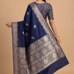 Navy Blue Semi Kataan Silk Banarasi Saree