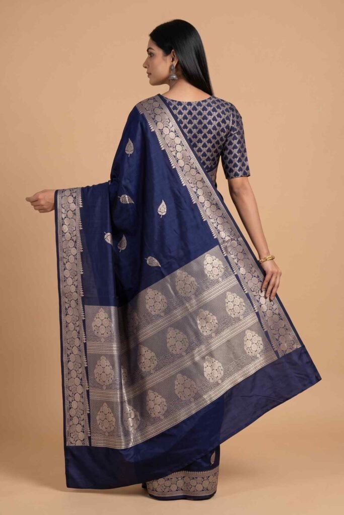 Navy Blue Semi Kataan Silk Banarasi Saree