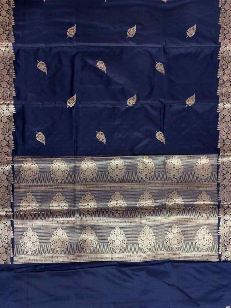 Navy Blue Semi Kataan Silk Banarasi Saree