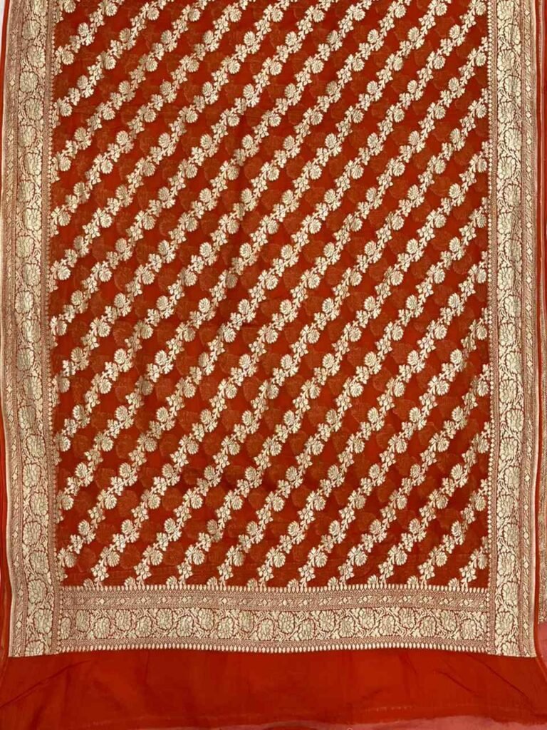 Orange Khaddi Georgette Pure Banarasi Dupatta