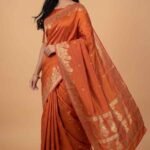 Orange Semi Silk Banarasi Saree