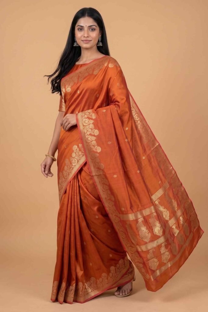 Orange Semi Silk Banarasi Saree