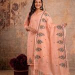 Peach Kota Doria Dress Material