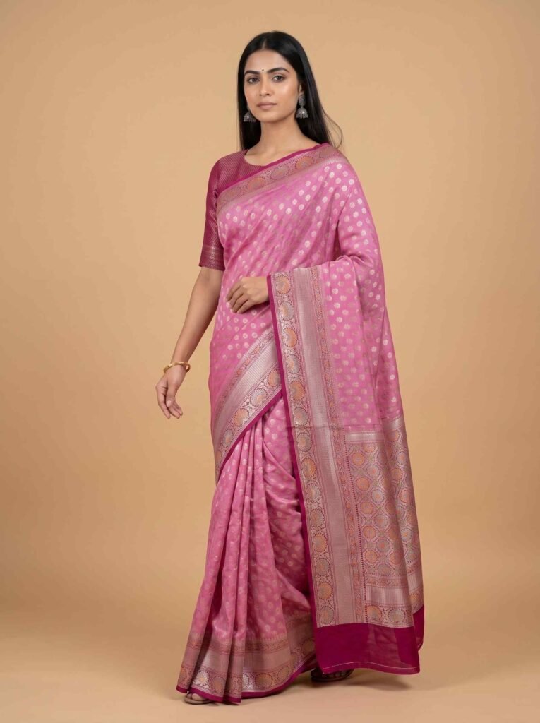 Pink cotton silk banarasi saree
