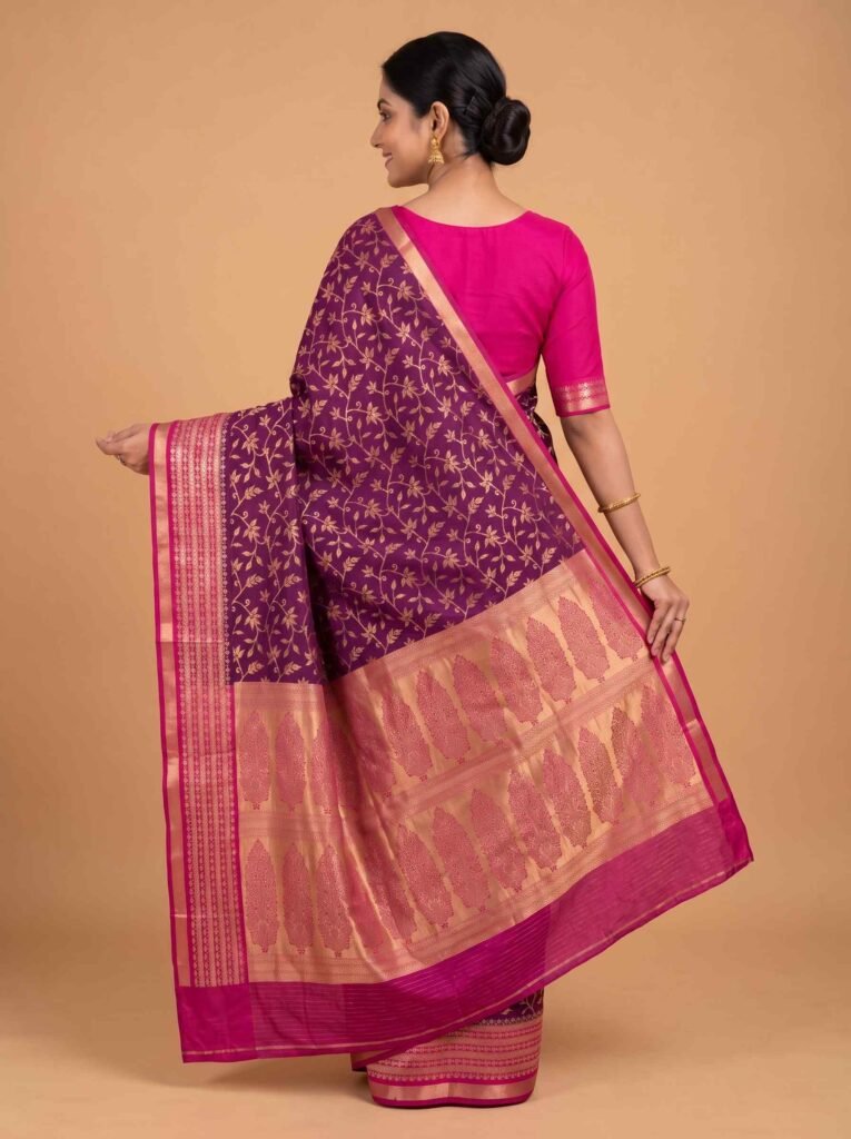 Purple Cotton Silk Pure Banarasi Saree