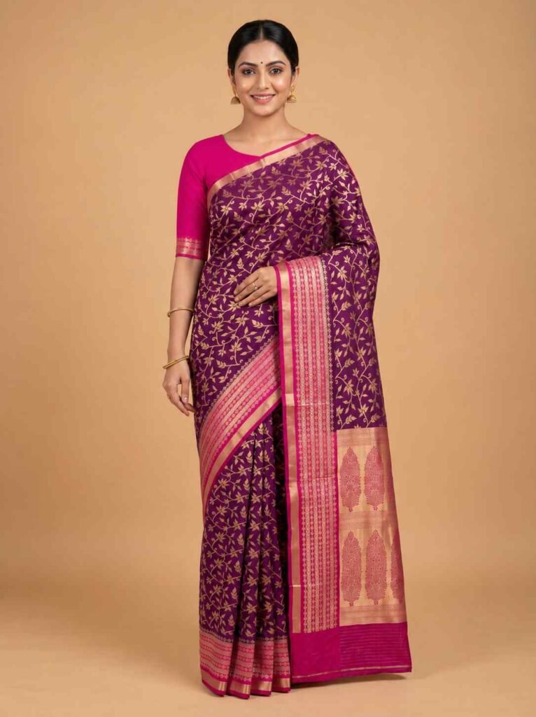 Purple Cotton Silk Banarasi Saree