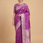 Purple Semi Kataan Silk Banarasi Saree