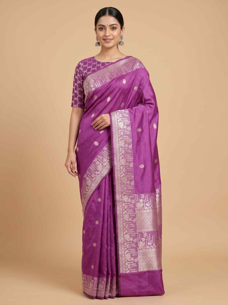 Purple Semi Kataan Silk Banarasi Saree