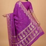 Premium Purple Semi Silk Banarasi Saree with Dhup Chao & Zari Booti Work
