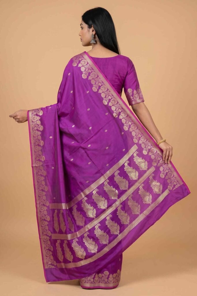 Premium Purple Semi Silk Banarasi Saree with Dhup Chao & Zari Booti Work