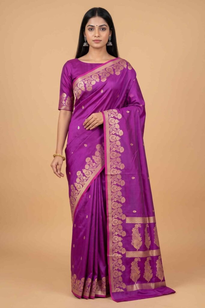 Purple Semi Silk Banarasi Saree