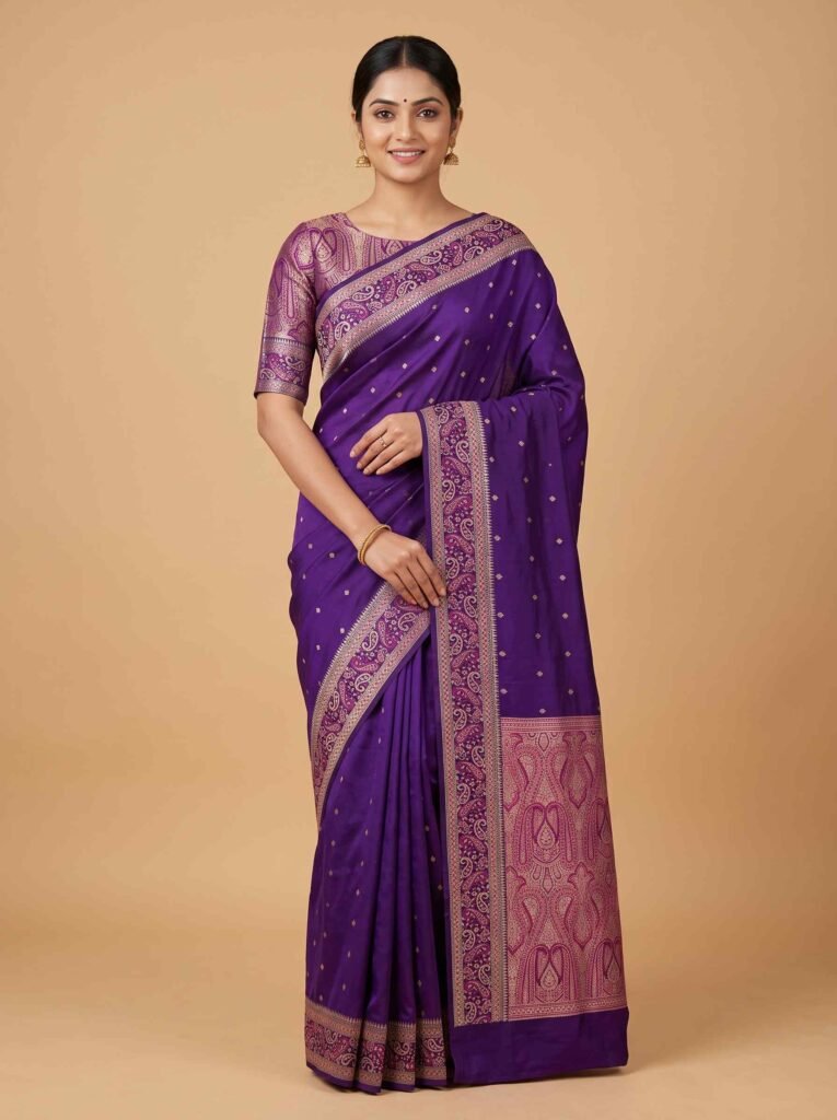 Purple cotton silk banarasi saree