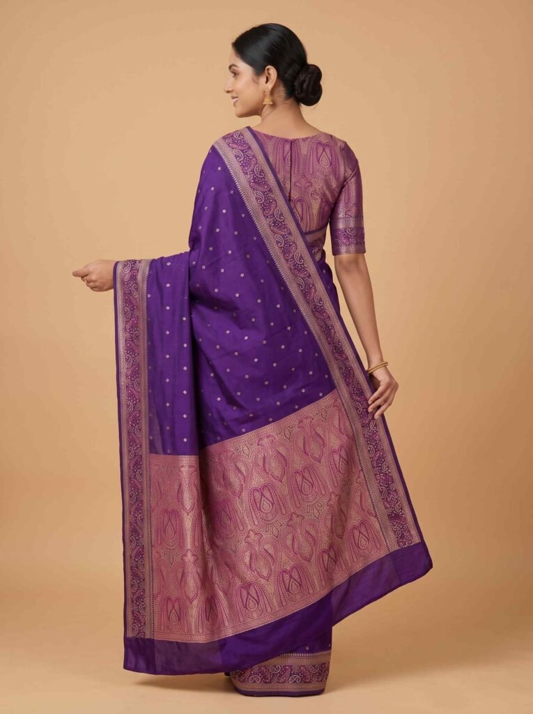Purple cotton silk banarasi saree