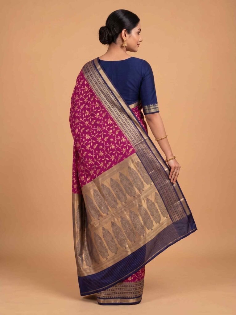 Rani pink cotton silk banarasi saree
