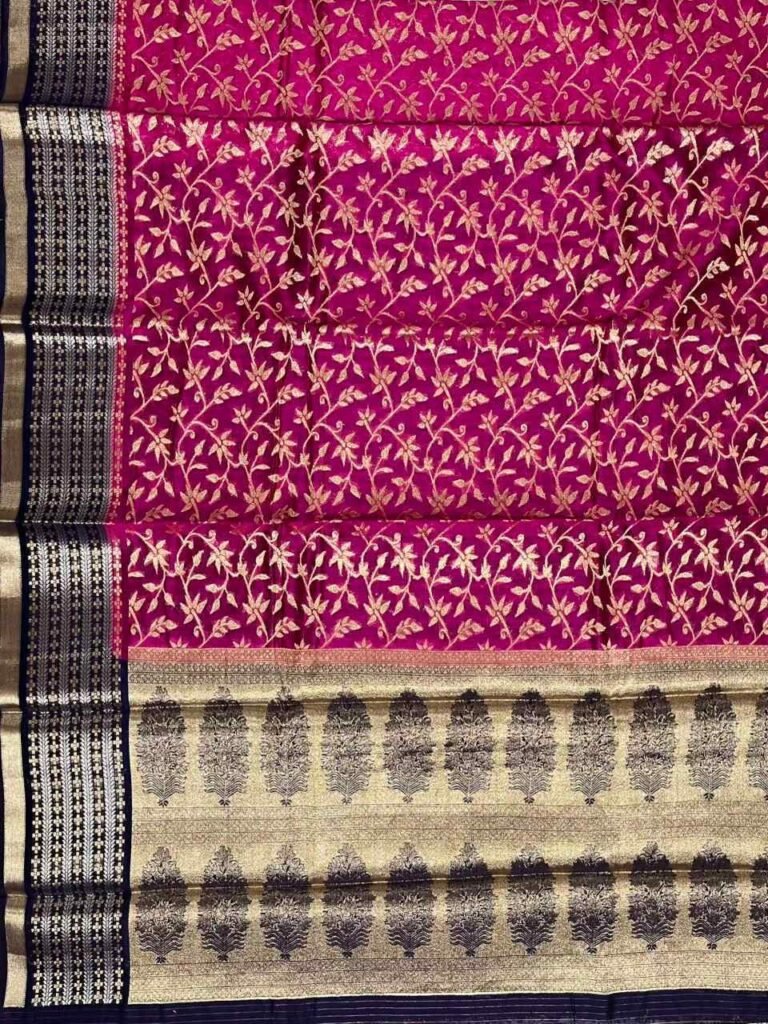 Rani Pink Cotton Silk Pure Banarasi Saree