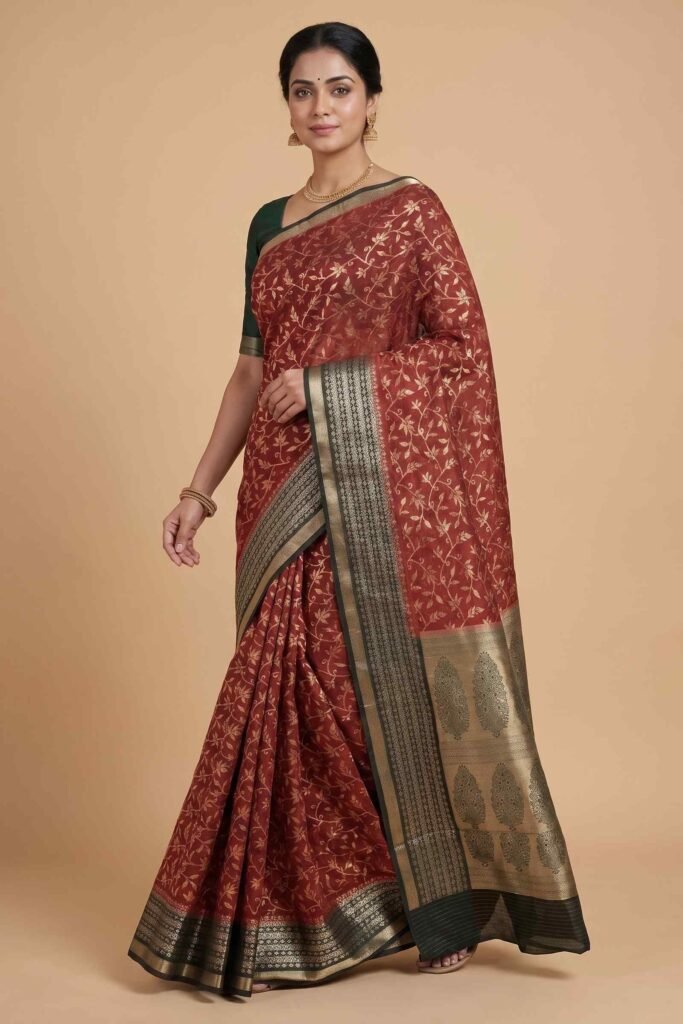 Red Cotton Silk Banarasi Saree (2)