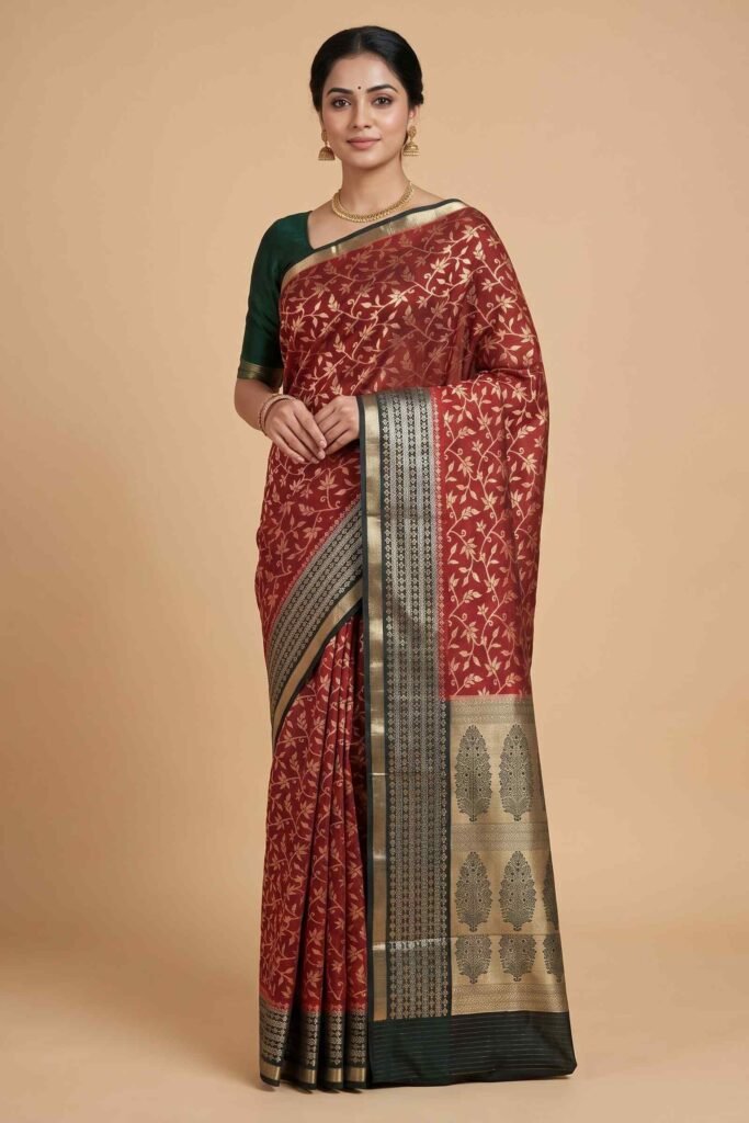 Red Cotton Silk Banarasi Saree