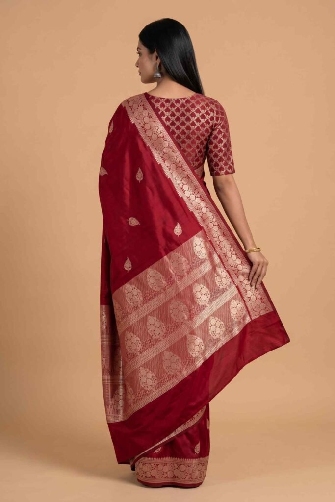 Red Semi Kataan Silk Banarasi Saree