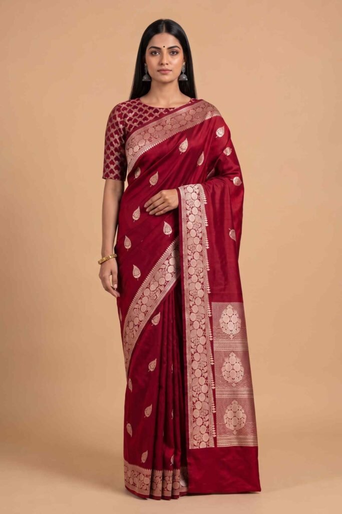 Red Semi Kataan Silk Banarasi Saree