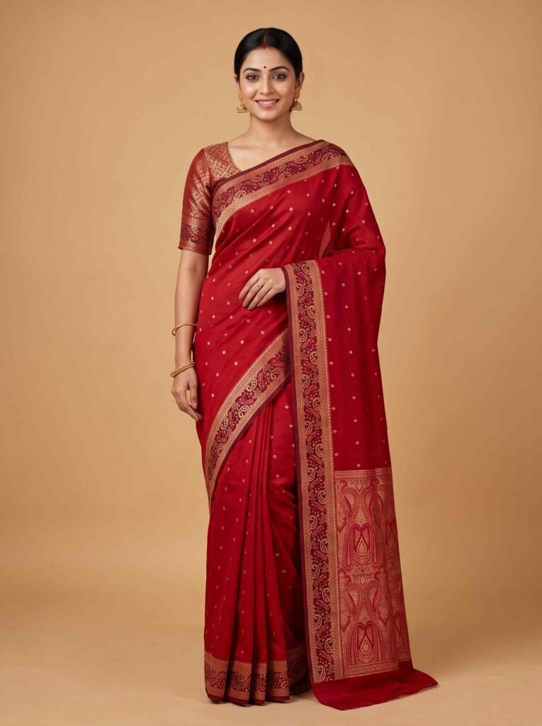 Red cotton silk banarasi saree