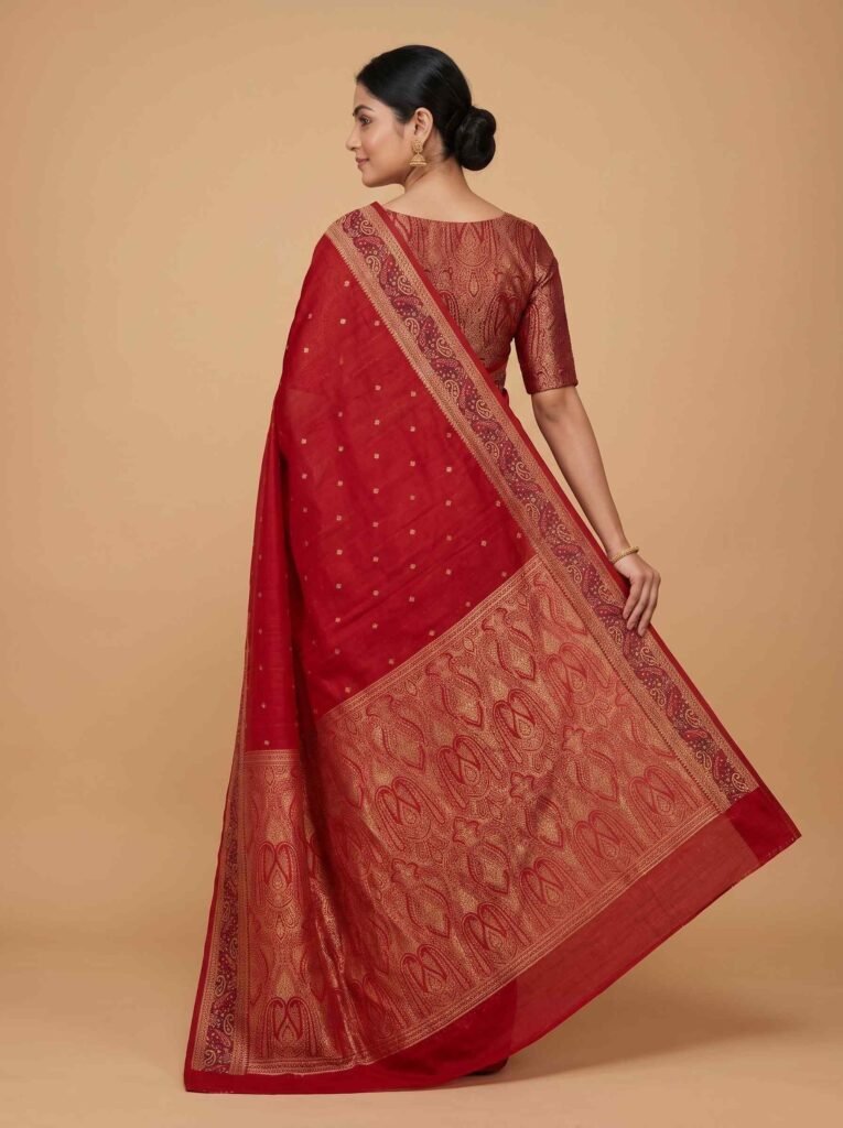 Red Cotton Silk Pure Banarasi Saree
