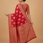 Red cotton silk banarasi saree