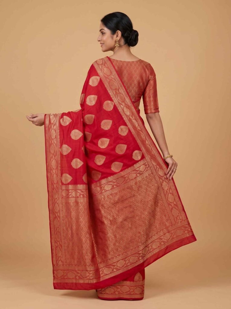 Red cotton silk banarasi saree