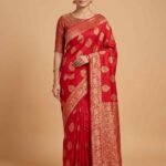 Red cotton silk banarasi saree