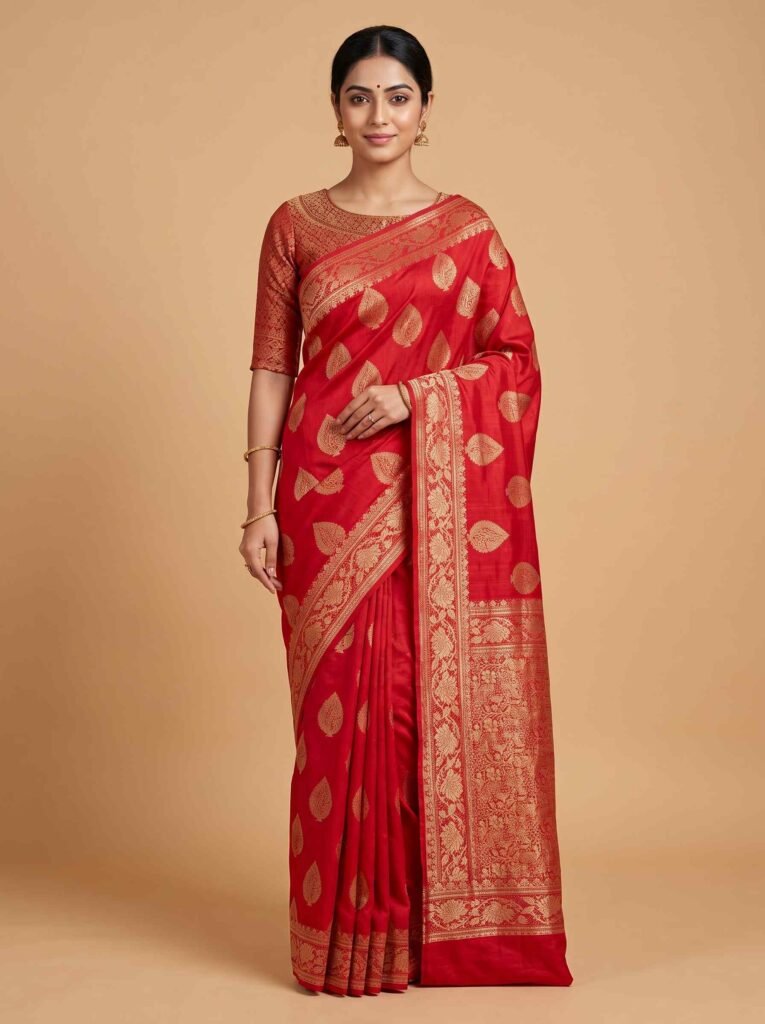 Red cotton silk banarasi saree