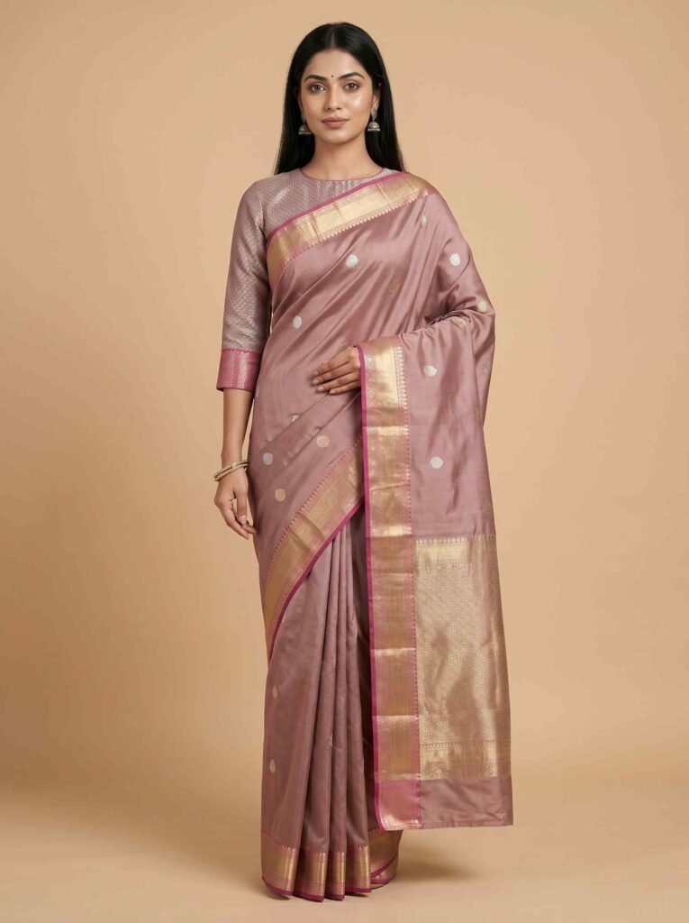 Rosegold Semi Kataan Silk Banarasi Saree