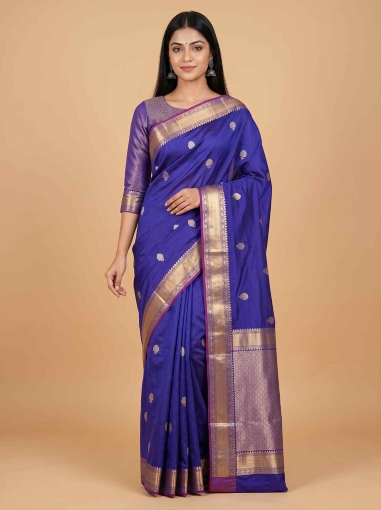 Royal Blue Semi Kataan Silk Banarasi Saree
