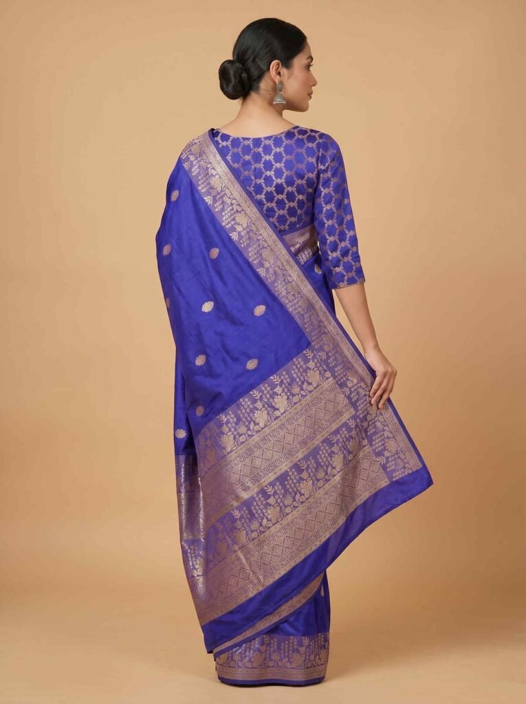 Royal Blue Semi Silk Banarasi Saree