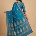 Teal Blue Semi Silk Banarasi Saree