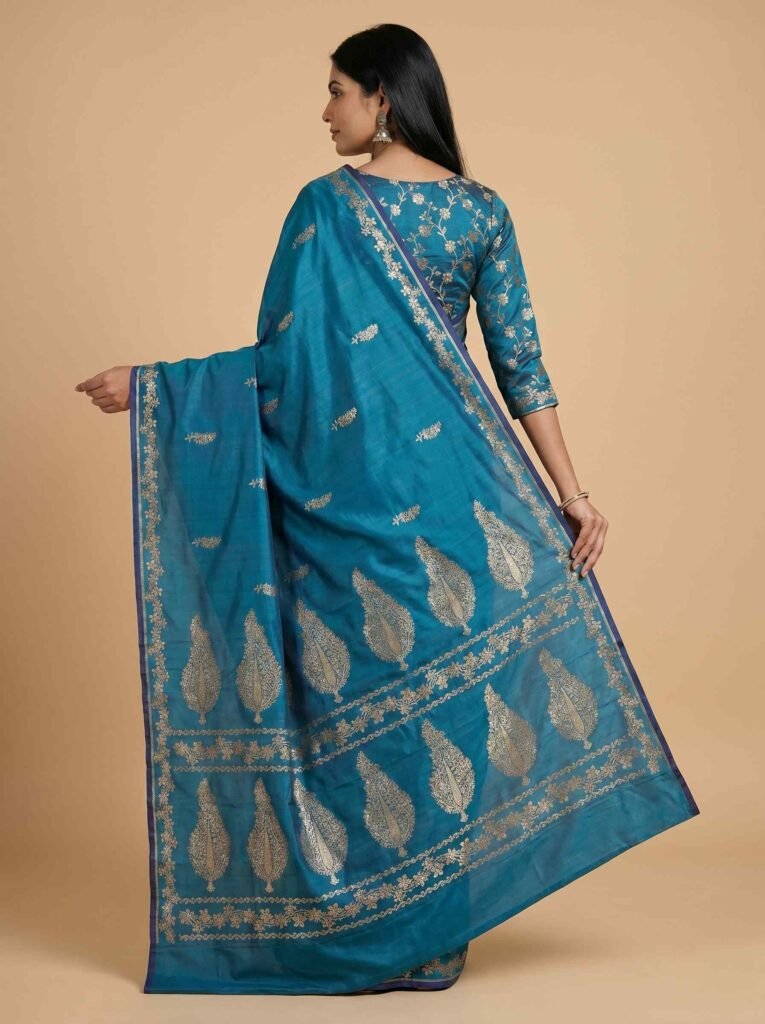 Teal Blue Semi Silk Banarasi Saree