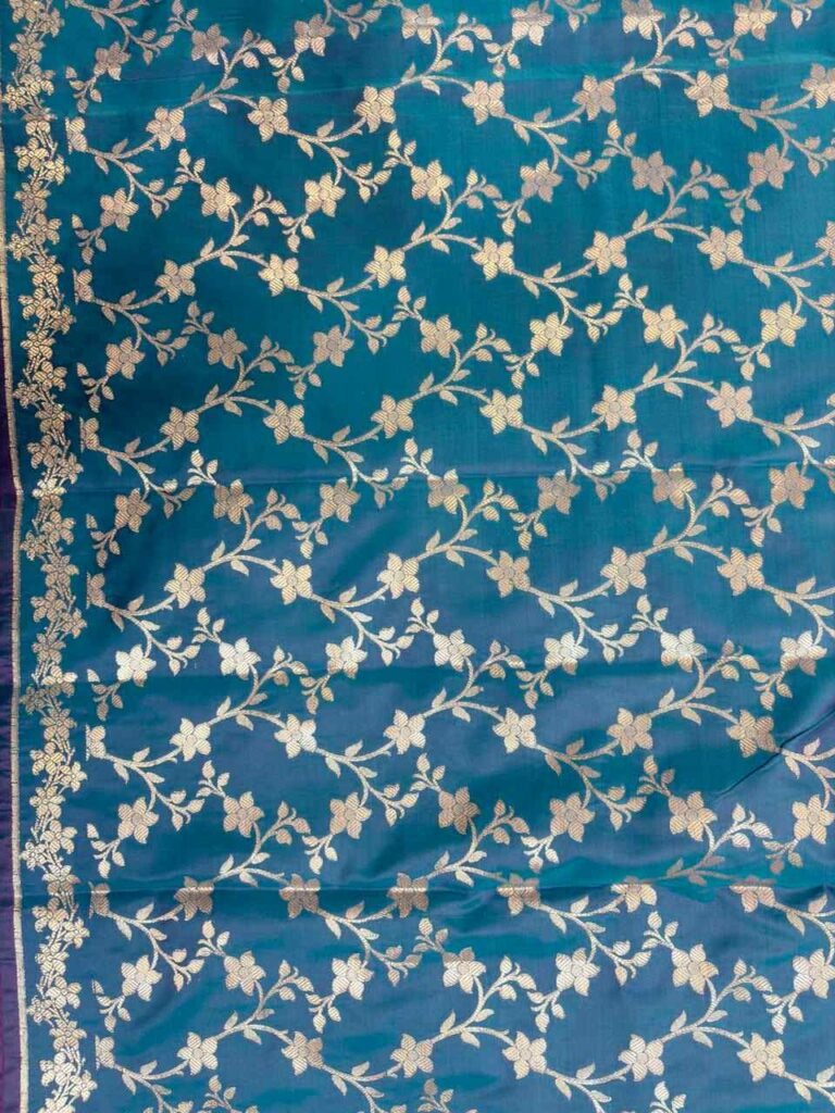 Teal Blue Semi Silk Banarasi Saree