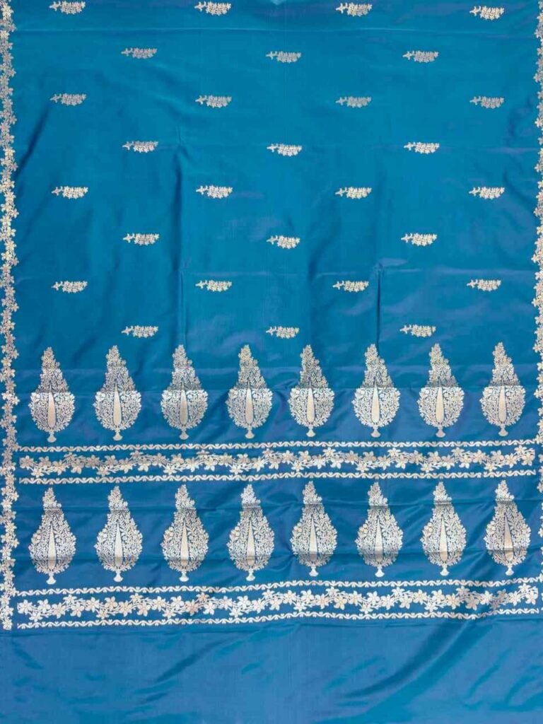 Teal Blue Semi Silk Banarasi Saree