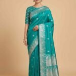 Turquoise Semi Kataan Silk Banarasi Saree