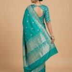 Turquoise Semi Silk Banarasi Saree
