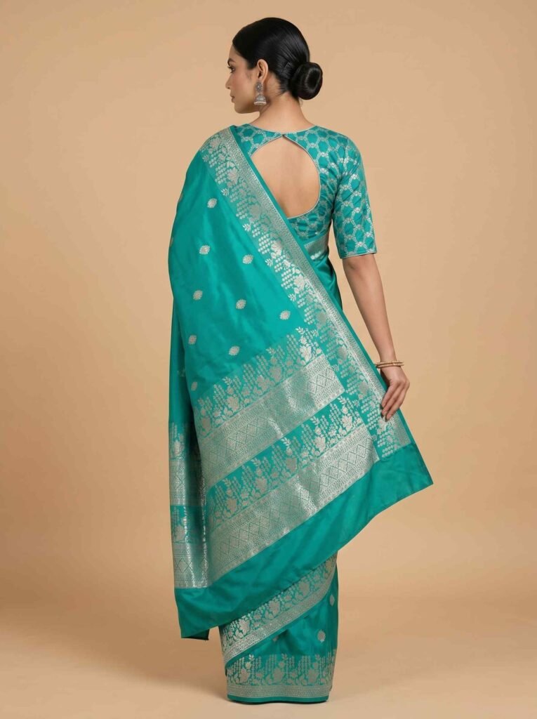 Turquoise Semi Silk Banarasi Saree