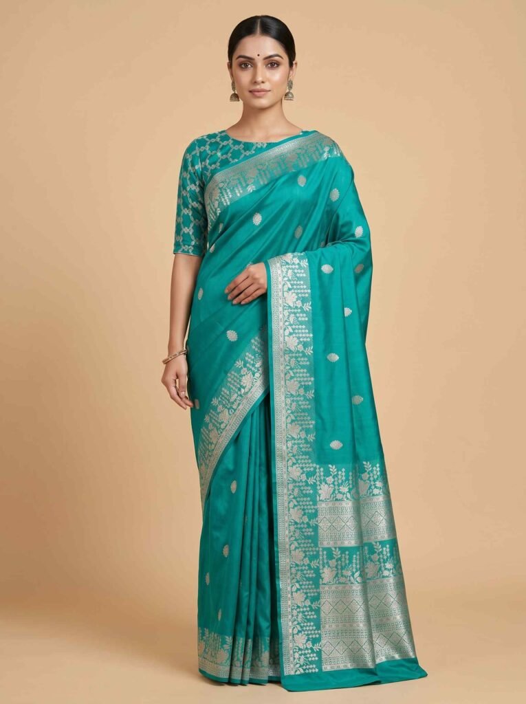 Turquoise Semi Kataan Silk Banarasi Saree
